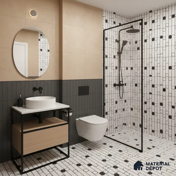 Moroccan Floor & Wall Tile TL 07627 Artline Noir 1 ft x 1 ft Matte Finish Vitrified Tile - 9 mm | Suitable For Bathroom, Kitchen, Living Area | Please Expect a Slight Variation of Pattern (Sample)