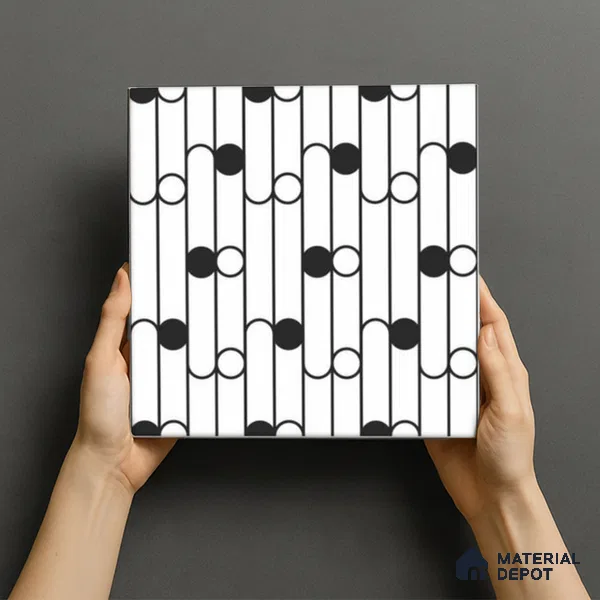 Moroccan Floor & Wall Tile TL 07627 Monochrome Artline Noir 1 ft x 1 ft Matte Finish Vitrified Tile - 9 mm | Suitable For Bathroom, Kitchen, Entryway | Please Expect a Slight Variation of Pattern