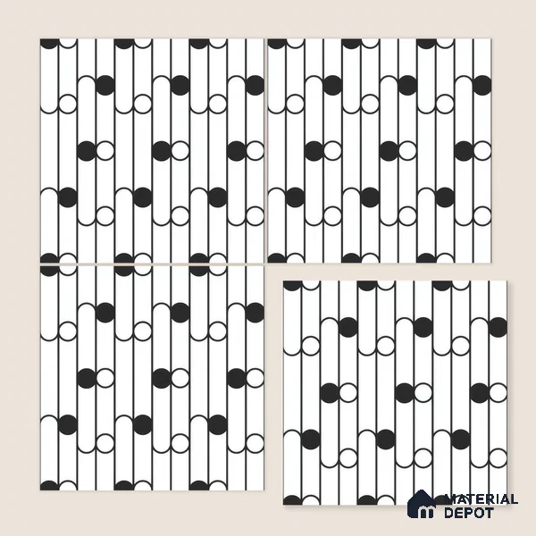 Moroccan Floor & Wall Tile TL 07627 Monochrome Artline Noir 1 ft x 1 ft Matte Finish Vitrified Tile - 9 mm | Suitable For Bathroom, Kitchen, Entryway | Please Expect a Slight Variation of Pattern