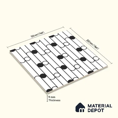 Moroccan Floor & Wall Tile TL 07627 Monochrome Artline Noir 1 ft x 1 ft Matte Finish Vitrified Tile - 9 mm | Suitable For Bathroom, Kitchen, Entryway | Please Expect a Slight Variation of Pattern