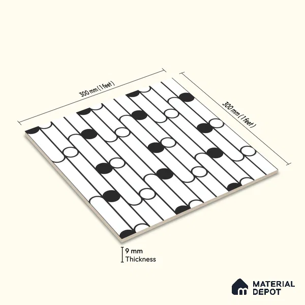 Moroccan Floor & Wall Tile TL 07627 Monochrome Artline Noir 1 ft x 1 ft Matte Finish Vitrified Tile - 9 mm | Suitable For Bathroom, Kitchen, Entryway | Please Expect a Slight Variation of Pattern