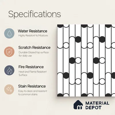 Moroccan Floor & Wall Tile TL 07627 Monochrome Artline Noir 1 ft x 1 ft Matte Finish Vitrified Tile - 9 mm | Suitable For Bathroom, Kitchen, Entryway | Please Expect a Slight Variation of Pattern