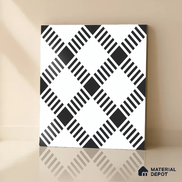Moroccan Floor & Wall Tile TL 07628 Monochrome Matrix 1 ft x 1 ft Matte Finish Vitrified Tile - 9 mm | Suitable For Bathroom, Kitchen, Entryway | Please Expect a Slight Variation of Pattern