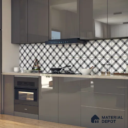 Moroccan Floor & Wall Tile TL 07628 Monochrome Matrix 1 ft x 1 ft Matte Finish Vitrified Tile - 9 mm | Suitable For Bathroom, Kitchen, Entryway | Please Expect a Slight Variation of Pattern