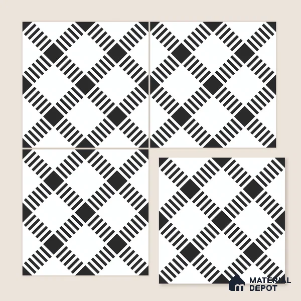 Moroccan Floor & Wall Tile TL 07628 Monochrome Matrix 1 ft x 1 ft Matte Finish Vitrified Tile - 9 mm | Suitable For Bathroom, Kitchen, Entryway | Please Expect a Slight Variation of Pattern