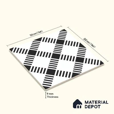 Moroccan Floor & Wall Tile TL 07628 Monochrome Matrix 1 ft x 1 ft Matte Finish Vitrified Tile - 9 mm | Suitable For Bathroom, Kitchen, Entryway | Please Expect a Slight Variation of Pattern