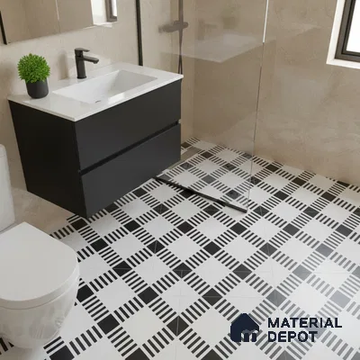 Moroccan Floor & Wall Tile TL 07628 Mono Matrix 1 ft x 1 ft Matte Finish Vitrified Tile - 9 mm | Suitable For Bathroom, Kitchen, Living Area | Please Expect a Slight Variation of Pattern (Sample)
