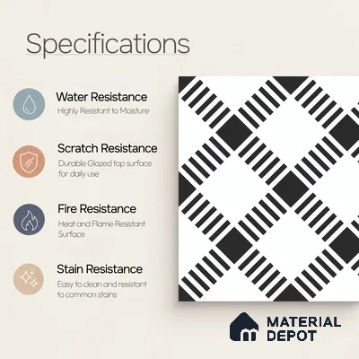 Moroccan Floor & Wall Tile TL 07628 Monochrome Matrix 1 ft x 1 ft Matte Finish Vitrified Tile - 9 mm | Suitable For Bathroom, Kitchen, Entryway | Please Expect a Slight Variation of Pattern