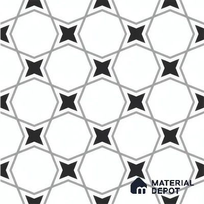 Moroccan Floor & Wall Tile TL 07629 Monochrome Star Lattice 1 ft x 1 ft Matte Finish Vitrified Tile - 9 mm | Suitable For Bathroom, Kitchen, Entryway | Please Expect a Slight Variation of Pattern