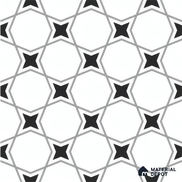 Moroccan Floor & Wall Tile TL 07629 Monochrome Star Lattice 1 ft x 1 ft Matte Finish Vitrified Tile - 9 mm | Suitable For Bathroom, Kitchen, Entryway | Please Expect a Slight Variation of Pattern