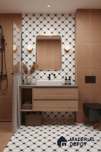 Moroccan Floor & Wall Tile TL 07629 Monochrome Star Lattice 1 ft x 1 ft Matte Finish Vitrified Tile - 9 mm | Suitable For Bathroom, Kitchen, Entryway | Please Expect a Slight Variation of Pattern