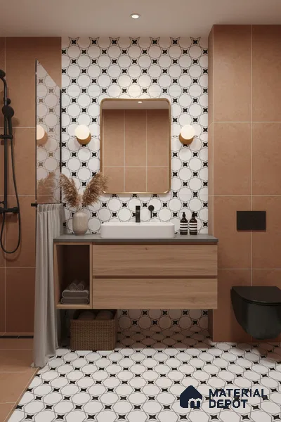 Moroccan Floor & Wall Tile TL 07629 Star Lattice 1 ft x 1 ft Matte Finish Vitrified Tile - 9 mm | Suitable For Bathroom, Kitchen, Living Area | Please Expect a Slight Variation of Pattern (Sample)