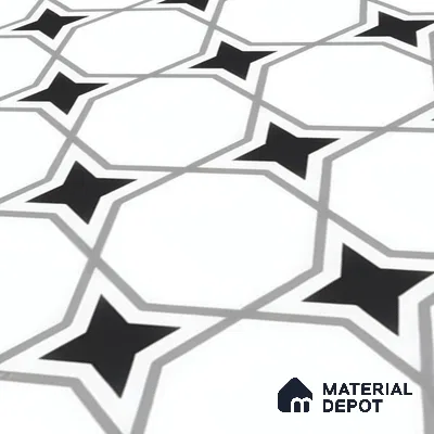 Moroccan Floor & Wall Tile TL 07629 Monochrome Star Lattice 1 ft x 1 ft Matte Finish Vitrified Tile - 9 mm | Suitable For Bathroom, Kitchen, Entryway | Please Expect a Slight Variation of Pattern
