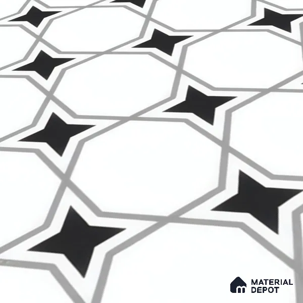 Moroccan Floor & Wall Tile TL 07629 Monochrome Star Lattice 1 ft x 1 ft Matte Finish Vitrified Tile - 9 mm | Suitable For Bathroom, Kitchen, Entryway | Please Expect a Slight Variation of Pattern