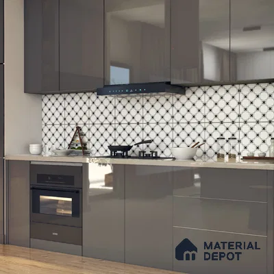 Moroccan Floor & Wall Tile TL 07629 Monochrome Star Lattice 1 ft x 1 ft Matte Finish Vitrified Tile - 9 mm | Suitable For Bathroom, Kitchen, Entryway | Please Expect a Slight Variation of Pattern