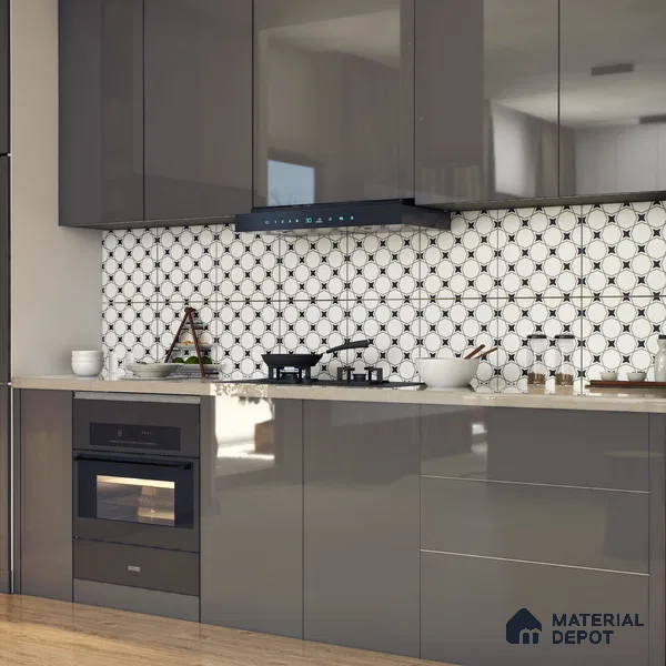 Moroccan Floor & Wall Tile TL 07629 Monochrome Star Lattice 1 ft x 1 ft Matte Finish Vitrified Tile - 9 mm | Suitable For Bathroom, Kitchen, Entryway | Please Expect a Slight Variation of Pattern