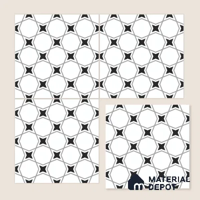 Moroccan Floor & Wall Tile TL 07629 Monochrome Star Lattice 1 ft x 1 ft Matte Finish Vitrified Tile - 9 mm | Suitable For Bathroom, Kitchen, Entryway | Please Expect a Slight Variation of Pattern