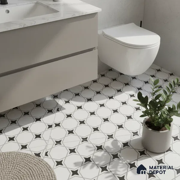Moroccan Floor & Wall Tile TL 07629 Star Lattice 1 ft x 1 ft Matte Finish Vitrified Tile - 9 mm | Suitable For Bathroom, Kitchen, Living Area | Please Expect a Slight Variation of Pattern (Sample)