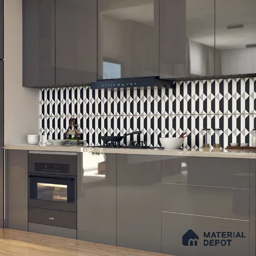 Moroccan Floor & Wall Tile TL 07630 Monochrome Prism Noir 1 ft x 1 ft Matte Finish Vitrified Tile - 9 mm | Suitable For Bathroom, Kitchen, Entryway | Please Expect a Slight Variation of Pattern