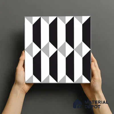 Moroccan Floor & Wall Tile TL 07630 Monochrome Prism Noir 1 ft x 1 ft Matte Finish Vitrified Tile - 9 mm | Suitable For Bathroom, Kitchen, Entryway | Please Expect a Slight Variation of Pattern