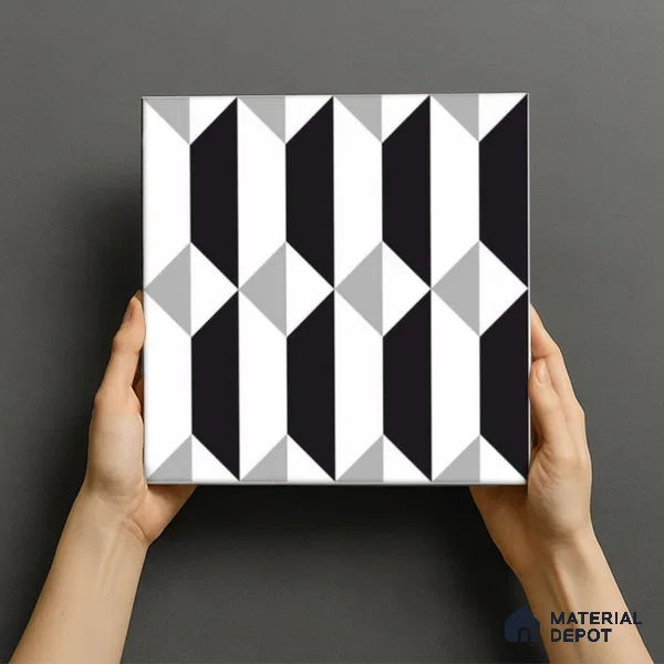 Moroccan Floor & Wall Tile TL 07630 Monochrome Prism Noir 1 ft x 1 ft Matte Finish Vitrified Tile - 9 mm | Suitable For Bathroom, Kitchen, Entryway | Please Expect a Slight Variation of Pattern