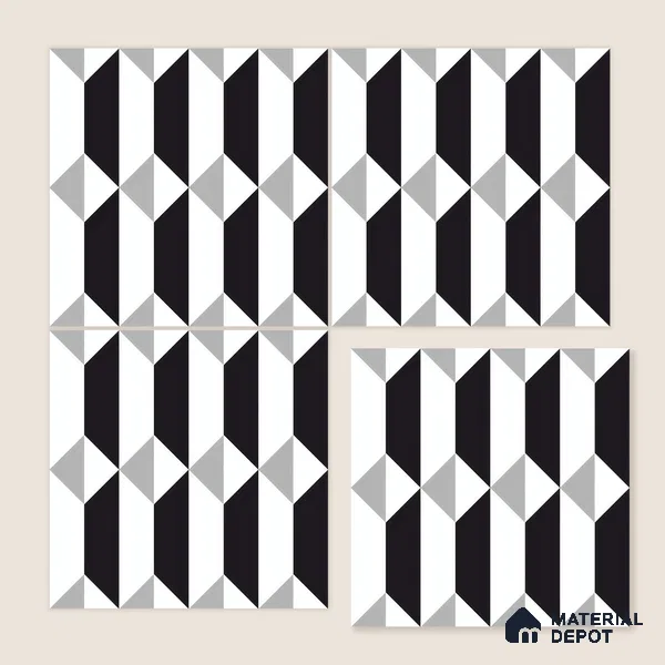 Moroccan Floor & Wall Tile TL 07630 Monochrome Prism Noir 1 ft x 1 ft Matte Finish Vitrified Tile - 9 mm | Suitable For Bathroom, Kitchen, Entryway | Please Expect a Slight Variation of Pattern