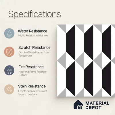 Moroccan Floor & Wall Tile TL 07630 Monochrome Prism Noir 1 ft x 1 ft Matte Finish Vitrified Tile - 9 mm | Suitable For Bathroom, Kitchen, Entryway | Please Expect a Slight Variation of Pattern