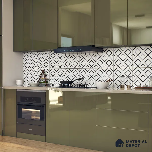 Moroccan Floor & Wall Tile TL 07631 Monochrome Diamond Grid 1 ft x 1 ft Matte Finish Vitrified Tile - 9 mm | Suitable For Bathroom, Kitchen, Entryway | Please Expect a Slight Variation of Pattern