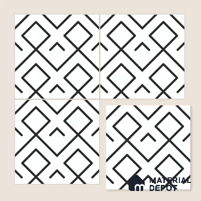 Moroccan Floor & Wall Tile TL 07631 Monochrome Diamond Grid 1 ft x 1 ft Matte Finish Vitrified Tile - 9 mm | Suitable For Bathroom, Kitchen, Entryway | Please Expect a Slight Variation of Pattern