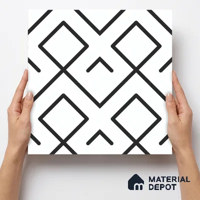 Moroccan Floor & Wall Tile TL 07631 Monochrome Diamond Grid 1 ft x 1 ft Matte Finish Vitrified Tile - 9 mm | Suitable For Bathroom, Kitchen, Entryway | Please Expect a Slight Variation of Pattern