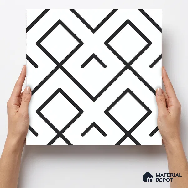 Moroccan Floor & Wall Tile TL 07631 Monochrome Diamond Grid 1 ft x 1 ft Matte Finish Vitrified Tile - 9 mm | Suitable For Bathroom, Kitchen, Entryway | Please Expect a Slight Variation of Pattern