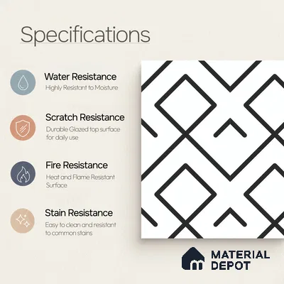 Moroccan Floor & Wall Tile TL 07631 Monochrome Diamond Grid 1 ft x 1 ft Matte Finish Vitrified Tile - 9 mm | Suitable For Bathroom, Kitchen, Entryway | Please Expect a Slight Variation of Pattern