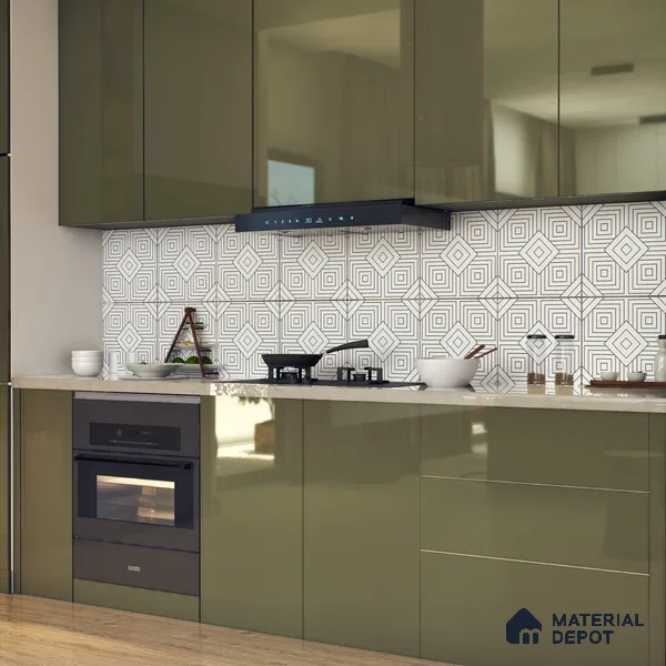 Moroccan Floor & Wall Tile TL 07632 Monochrome Optic Frame 1 ft x 1 ft Matte Finish Vitrified Tile - 9 mm | Suitable For Bathroom, Kitchen, Entryway | Please Expect a Slight Variation of Pattern
