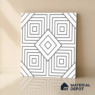 Moroccan Floor & Wall Tile TL 07632 Monochrome Optic Frame 1 ft x 1 ft Matte Finish Vitrified Tile - 9 mm | Suitable For Bathroom, Kitchen, Entryway | Please Expect a Slight Variation of Pattern
