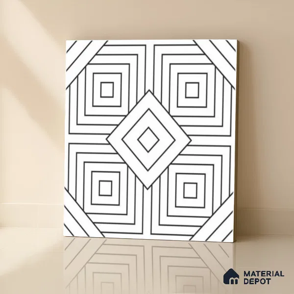Moroccan Floor & Wall Tile TL 07632 Monochrome Optic Frame 1 ft x 1 ft Matte Finish Vitrified Tile - 9 mm | Suitable For Bathroom, Kitchen, Entryway | Please Expect a Slight Variation of Pattern