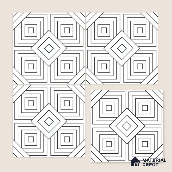 Moroccan Floor & Wall Tile TL 07632 Monochrome Optic Frame 1 ft x 1 ft Matte Finish Vitrified Tile - 9 mm | Suitable For Bathroom, Kitchen, Entryway | Please Expect a Slight Variation of Pattern
