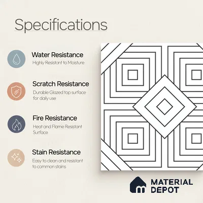 Moroccan Floor & Wall Tile TL 07632 Monochrome Optic Frame 1 ft x 1 ft Matte Finish Vitrified Tile - 9 mm | Suitable For Bathroom, Kitchen, Entryway | Please Expect a Slight Variation of Pattern