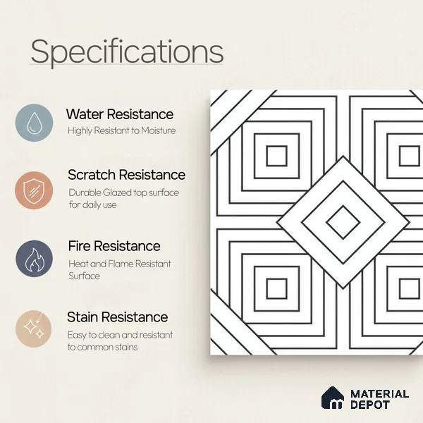 Moroccan Floor & Wall Tile TL 07632 Monochrome Optic Frame 1 ft x 1 ft Matte Finish Vitrified Tile - 9 mm | Suitable For Bathroom, Kitchen, Entryway | Please Expect a Slight Variation of Pattern