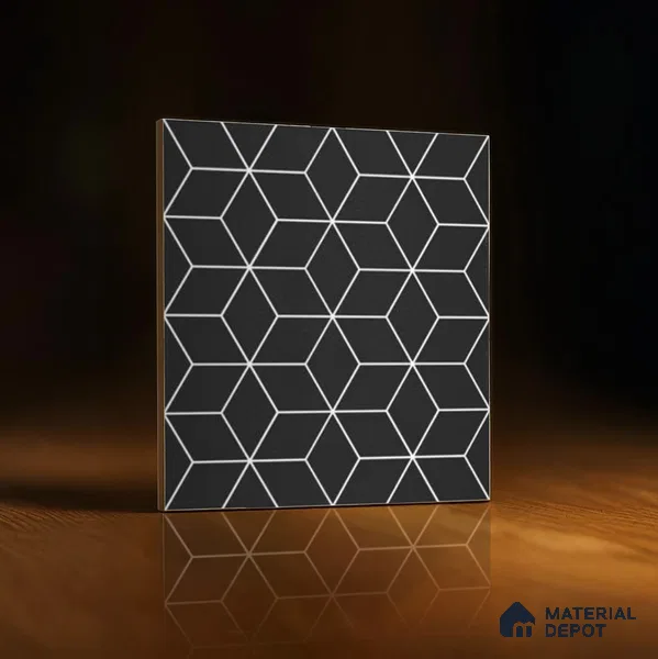 Moroccan Floor & Wall Tile TL 07633 Monochrome Hexa Grid 1 ft x 1 ft Matte Finish Vitrified Tile - 9 mm | Suitable For Bathroom, Kitchen, Entryway | Please Expect a Slight Variation of Pattern