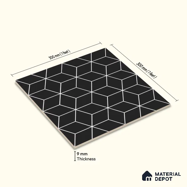 Moroccan Floor & Wall Tile TL 07633 Monochrome Hexa Grid 1 ft x 1 ft Matte Finish Vitrified Tile - 9 mm | Suitable For Bathroom, Kitchen, Entryway | Please Expect a Slight Variation of Pattern