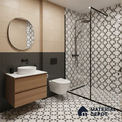 Moroccan Floor & Wall Tile TL 07634 Tribal Diamond 1 ft x 1 ft Matte Finish Vitrified Tile - 9 mm | Suitable For Bathroom, Kitchen, Living Area | Please Expect a Slight Variation of Pattern (Sample)