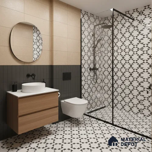 Moroccan Floor & Wall Tile TL 07634 Monochrome Tribal Diamond 1 ft x 1 ft Matte Finish Vitrified Tile - 9 mm | Suitable For Bathroom, Kitchen, Entryway | Please Expect a Slight Variation of Pattern