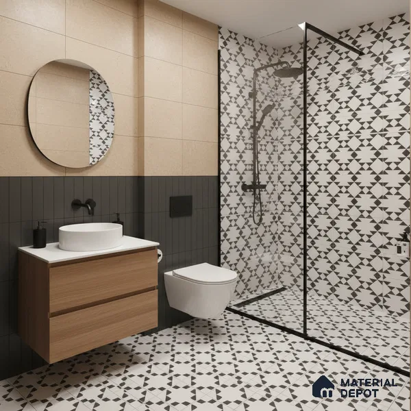 Moroccan Floor & Wall Tile TL 07634 Tribal Diamond 1 ft x 1 ft Matte Finish Vitrified Tile - 9 mm | Suitable For Bathroom, Kitchen, Living Area | Please Expect a Slight Variation of Pattern (Sample)