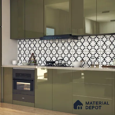 Moroccan Floor & Wall Tile TL 07634 Monochrome Tribal Diamond 1 ft x 1 ft Matte Finish Vitrified Tile - 9 mm | Suitable For Bathroom, Kitchen, Entryway | Please Expect a Slight Variation of Pattern