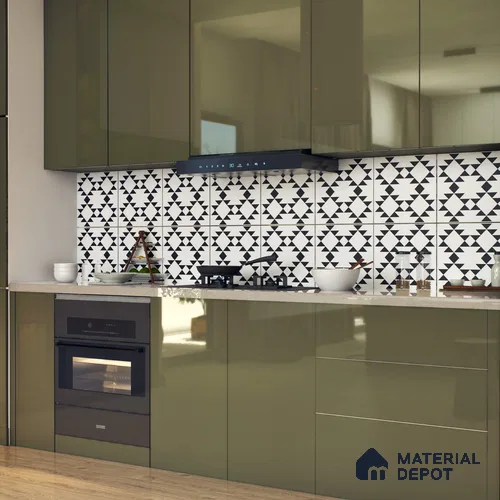 Moroccan Floor & Wall Tile TL 07634 Monochrome Tribal Diamond 1 ft x 1 ft Matte Finish Vitrified Tile - 9 mm | Suitable For Bathroom, Kitchen, Entryway | Please Expect a Slight Variation of Pattern