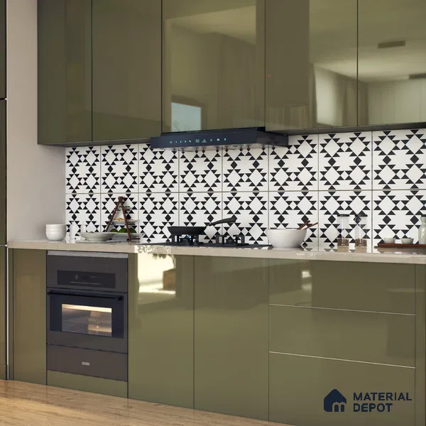 Moroccan Floor & Wall Tile TL 07634 Monochrome Tribal Diamond 1 ft x 1 ft Matte Finish Vitrified Tile - 9 mm | Suitable For Bathroom, Kitchen, Entryway | Please Expect a Slight Variation of Pattern