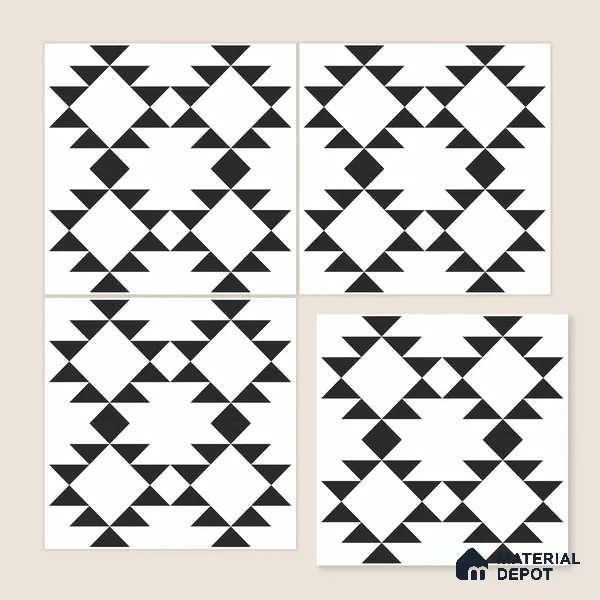 Moroccan Floor & Wall Tile TL 07634 Monochrome Tribal Diamond 1 ft x 1 ft Matte Finish Vitrified Tile - 9 mm | Suitable For Bathroom, Kitchen, Entryway | Please Expect a Slight Variation of Pattern
