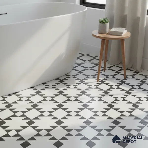 Moroccan Floor & Wall Tile TL 07634 Tribal Diamond 1 ft x 1 ft Matte Finish Vitrified Tile - 9 mm | Suitable For Bathroom, Kitchen, Living Area | Please Expect a Slight Variation of Pattern (Sample)