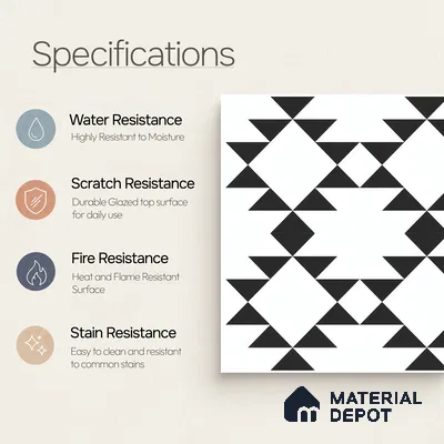 Moroccan Floor & Wall Tile TL 07634 Monochrome Tribal Diamond 1 ft x 1 ft Matte Finish Vitrified Tile - 9 mm | Suitable For Bathroom, Kitchen, Entryway | Please Expect a Slight Variation of Pattern