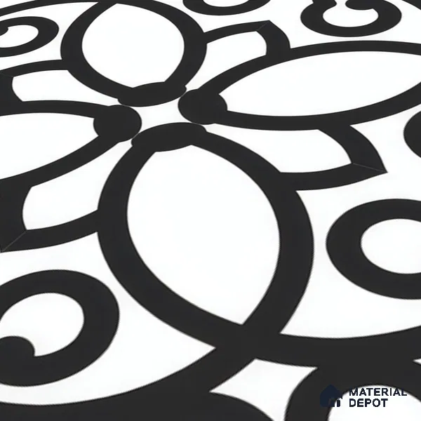 Moroccan Floor & Wall Tile TL 07635 Monochrome Floral Medley 1 ft x 1 ft Matte Finish Vitrified Tile - 9 mm | Suitable For Bathroom, Kitchen, Entryway | Please Expect a Slight Variation of Pattern
